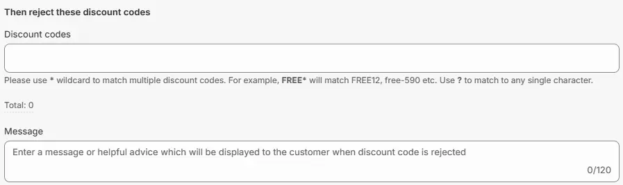 Action Reject Discount Codes