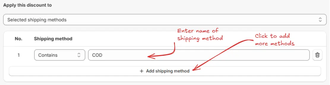 Selected shipping methods